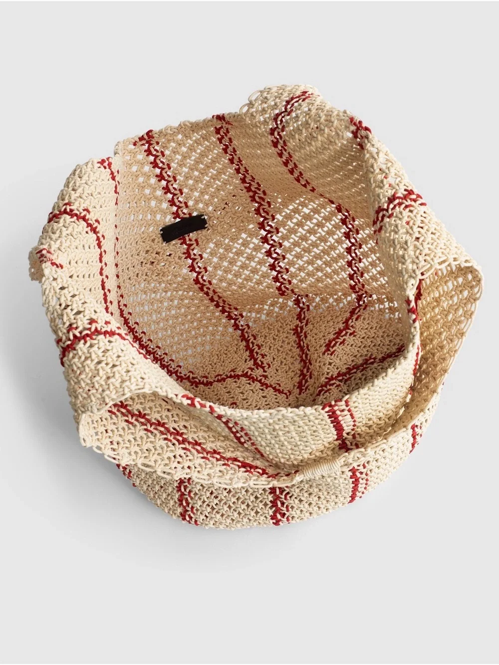 Madewell Cream Woven Tote with Red Stripes